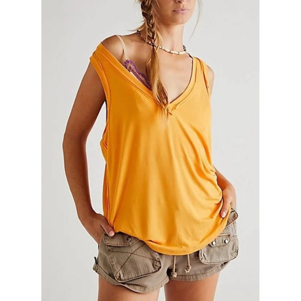 Free‎ People We The Free Moon Dance V Neck Tank Top Orange Womens Medium Boho